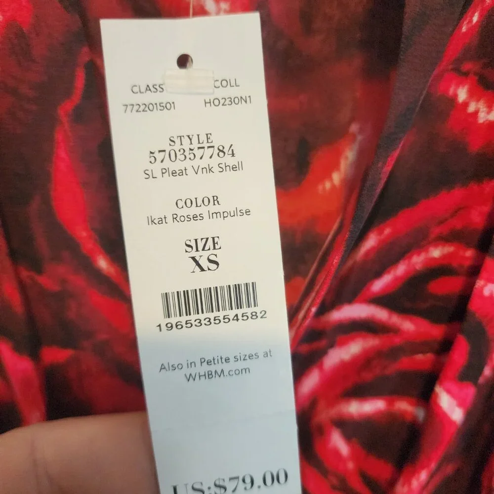 WHBM Rose-print Pleated V-neck Shell, Size XS, NWT - Picture 6 of 7